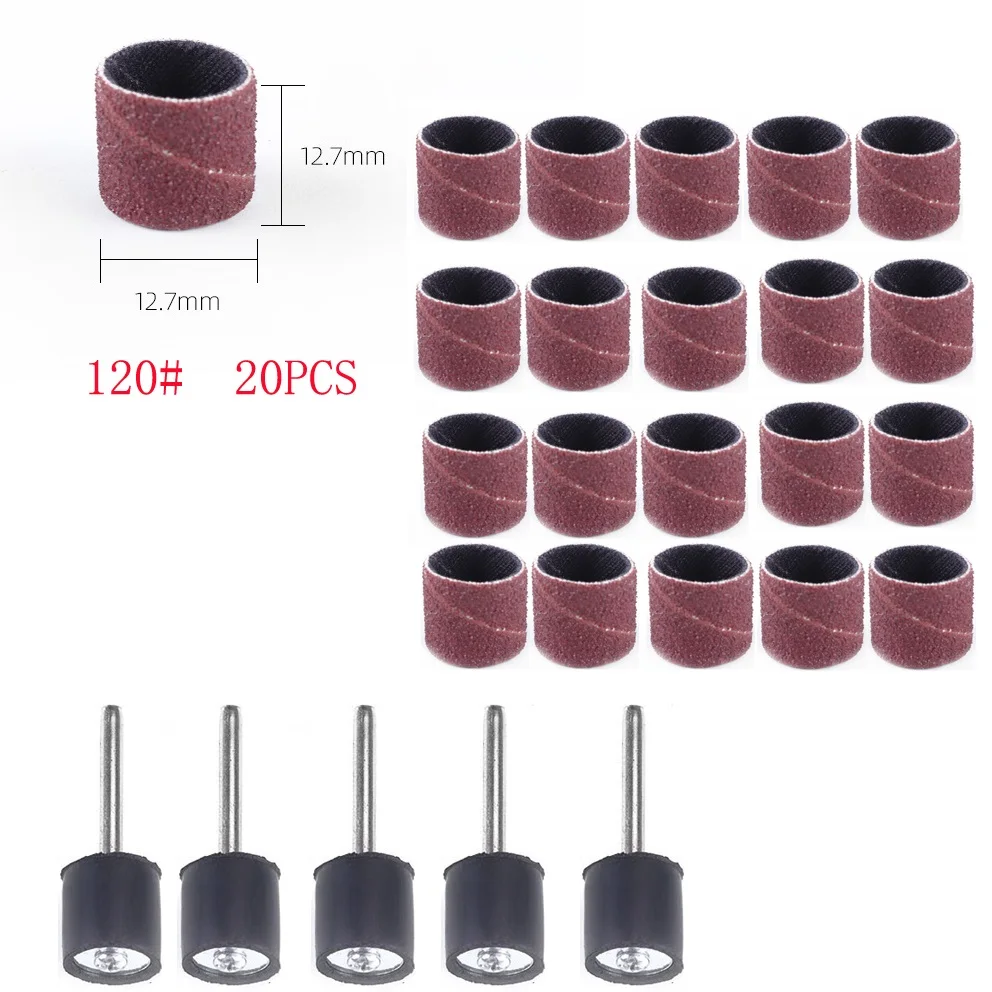 25Pcs Sanding Drum Ring With Rod Abrasive Rotary Grinding Head 40-320# 1/2inch Household Power Hand Tools Accessories