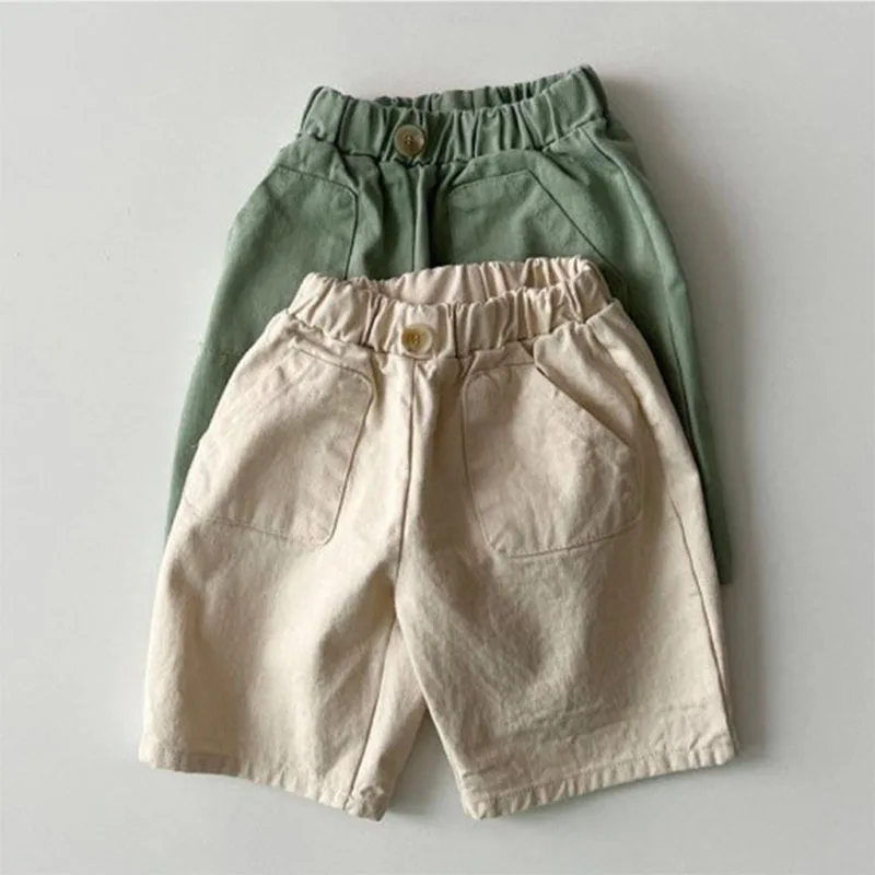 Shorts de algodão soltos e confortáveis para crianças, simples cor sólida, calça casual, roupas de meninos e meninas, moda coreana, novo verão, 2024