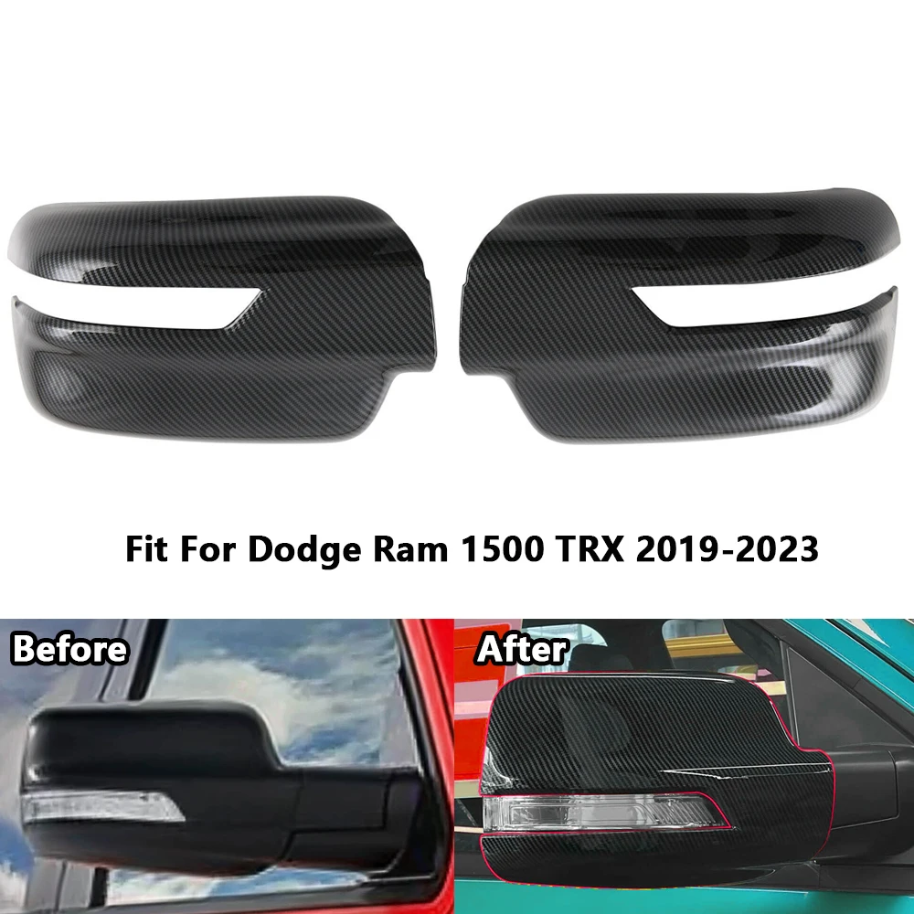 

2pcs ABS Imitate Carbon Fiber Rear View Mirror Cover For Dodge Ram 1500 TRX 2019-2023