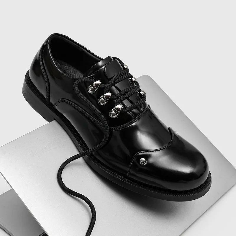 Brand Casual Leather Men's Shoes Formal Business Round Toe Derby Shoes Design Sense Patchwork British Style Dress Shoes Oxfords