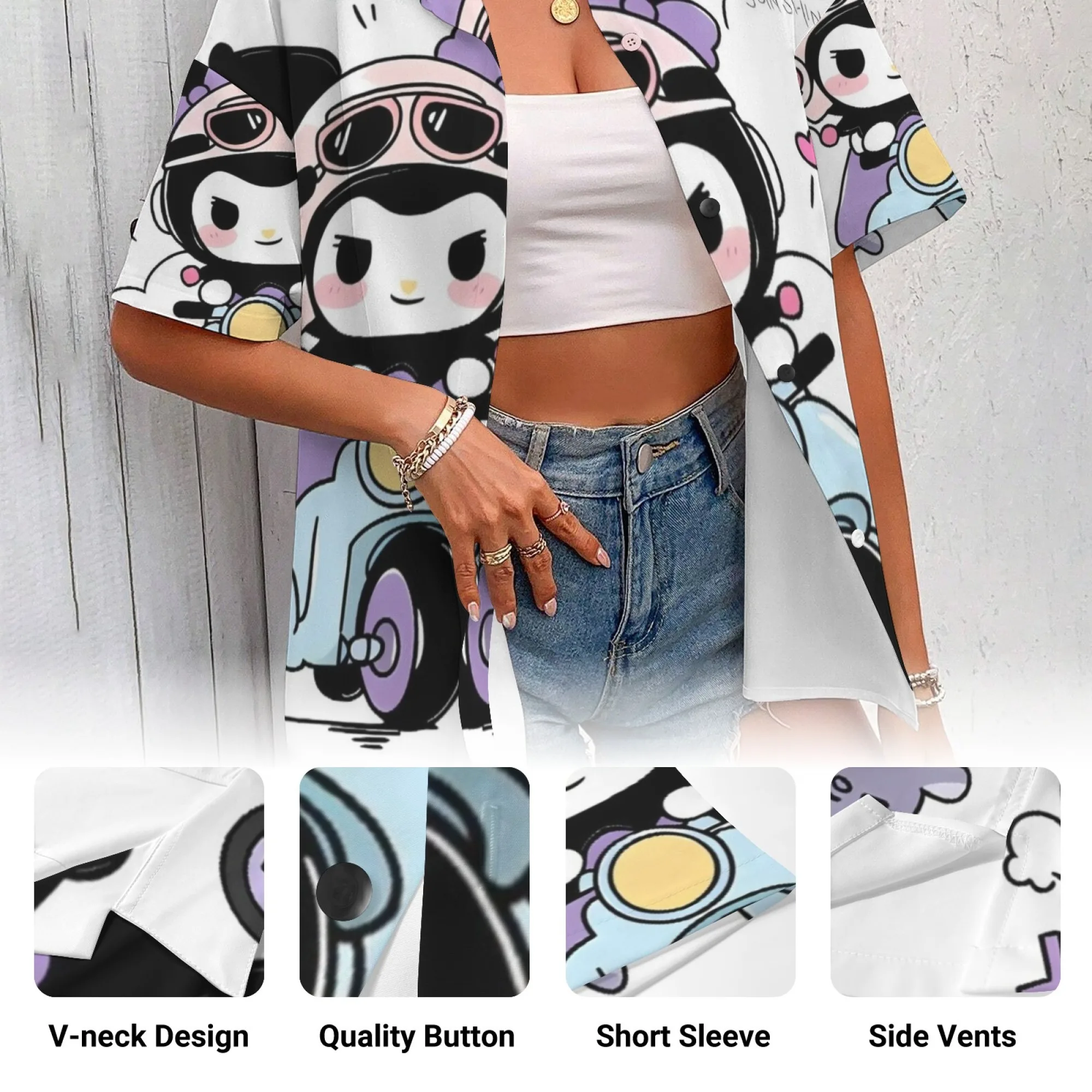 Camisa y pantalones Kuromi, camiseta de gran tamaño, ropa de mujer, reseñas coreanas, muchas ropa, camisas Kuromi para niñas de 11 a 12 años