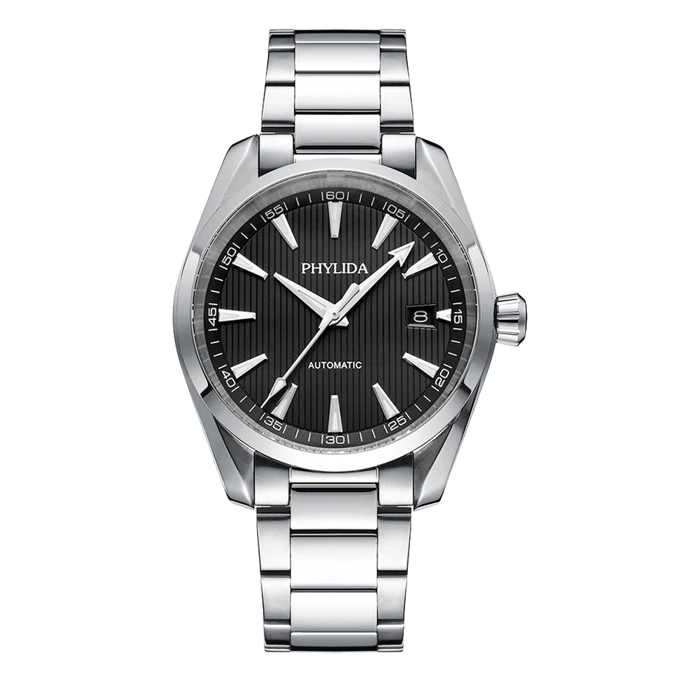 PHYLIDA 40mm NH35 Automatic Watch Black Dial Fashion Classic