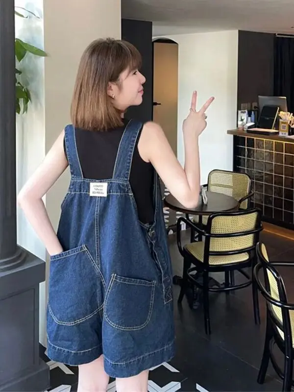 

Slimming Design Denim Overalls Women's Summer Thin Large Size Faionable orts Sister in plus Size One-Piece Suit