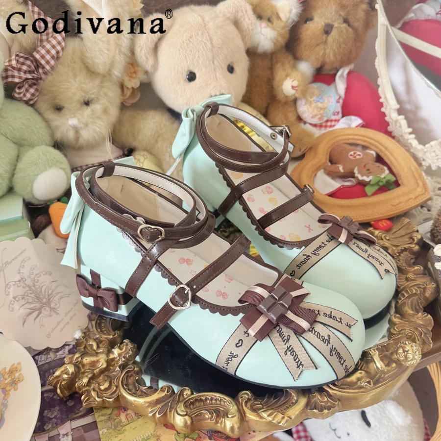 

Оригинальные японские туфли Лолиты на высоком каблуке с круглым носком для девочек, униформа Jk на среднем каблуке, удобные модные маленькие кожаные туфли