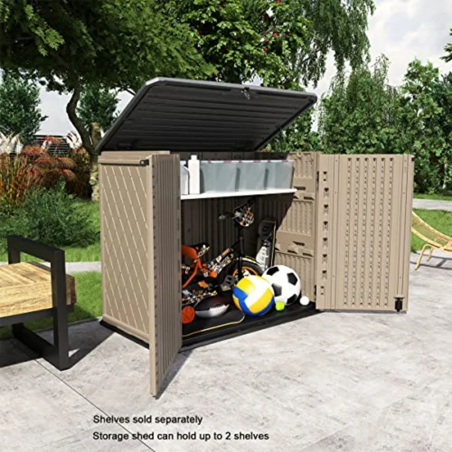 Cobertizo de almacenamiento al aire libre con diseño horizontal para patios de jardín y patios traseros Construcción impermeable con puertas multiabiertas para