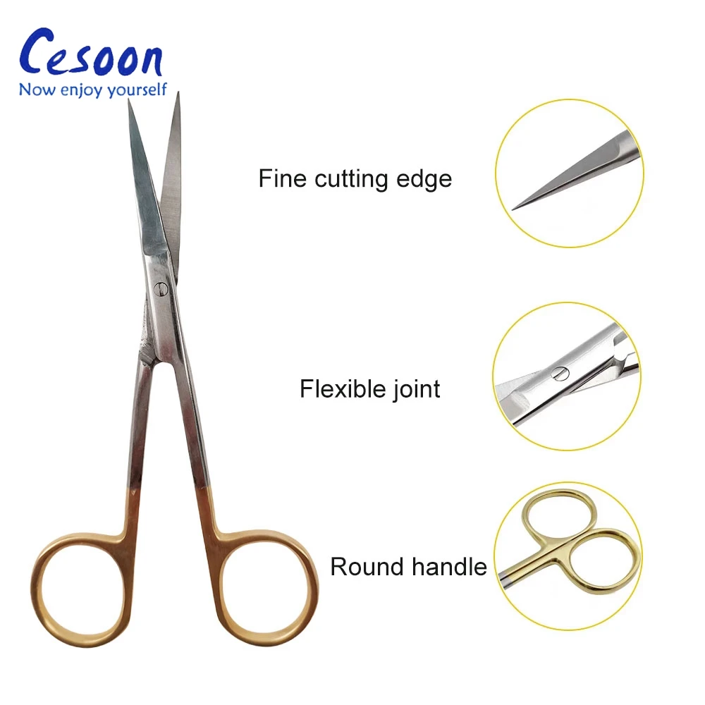 1Pcs Dental Surgical Tissue scissors 11.8cm Golden Handle Stainless steel Eye Double Eyelid Scissors Beauty Cut Tissue Scissors