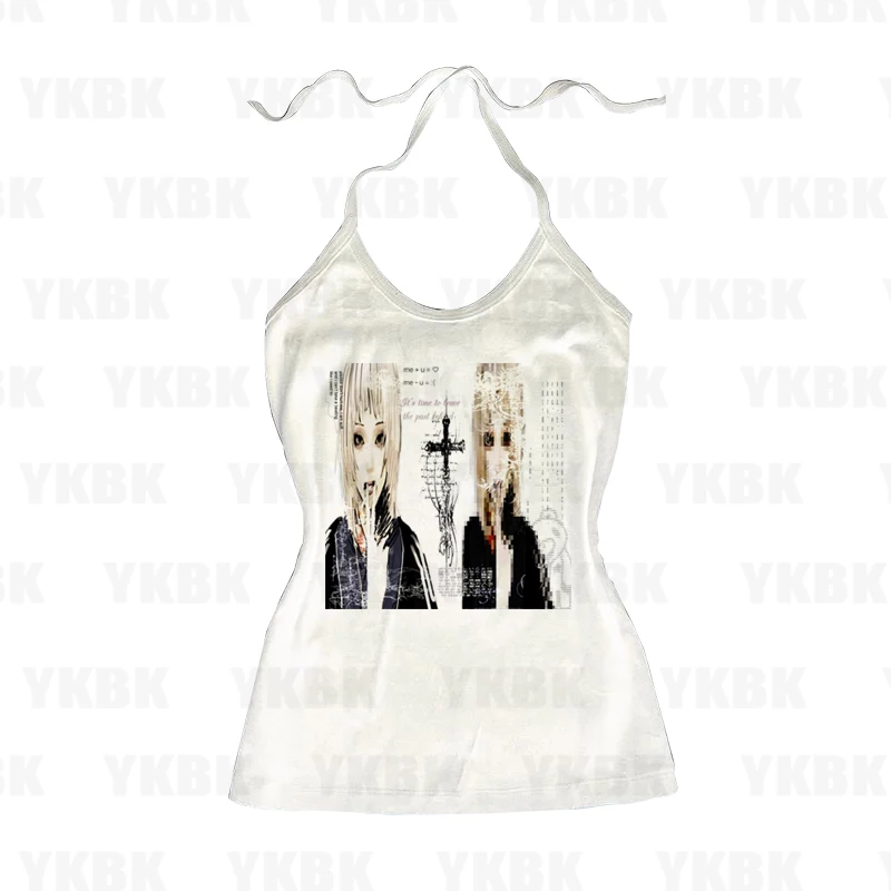 

Y2k Print Anime Vest Strap Slim Fit Women Punk Short Sexy Corset Fashion Goth White Retro Cool Girl Gothic Vest Sleeveless Emo