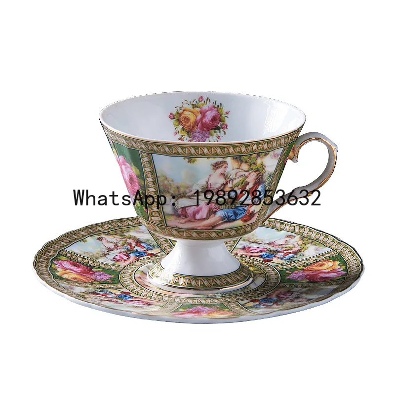 

PYJ retro ceramic coffee cup and saucer gold-traced thread set