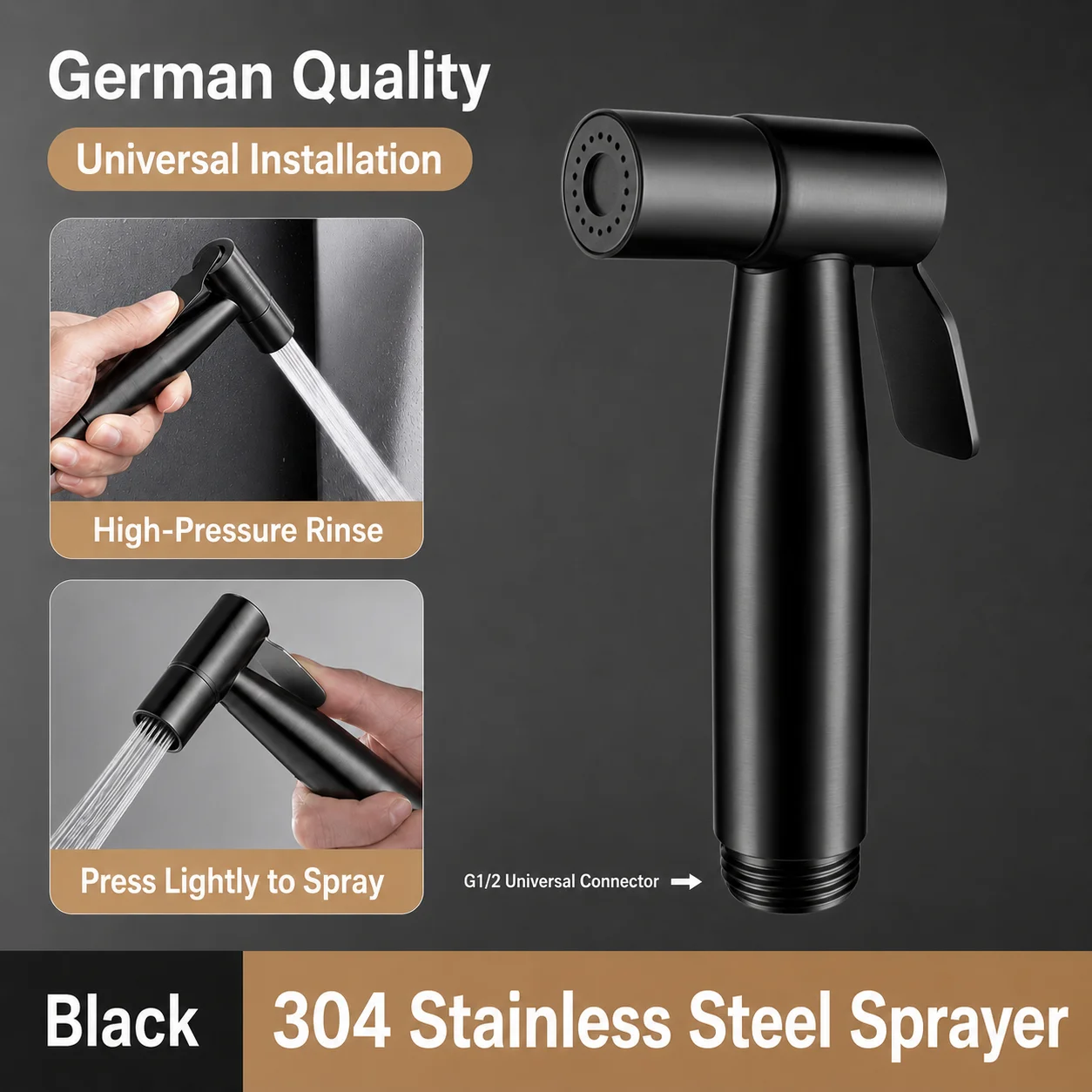 304 Edelstahl Bidet-Sprühgerät Hochdruck-Handbrause Toiletten-Shattaf-Sprühpistole für Badezimmerreinigung und Tierwäsche G1/2 Anschluss