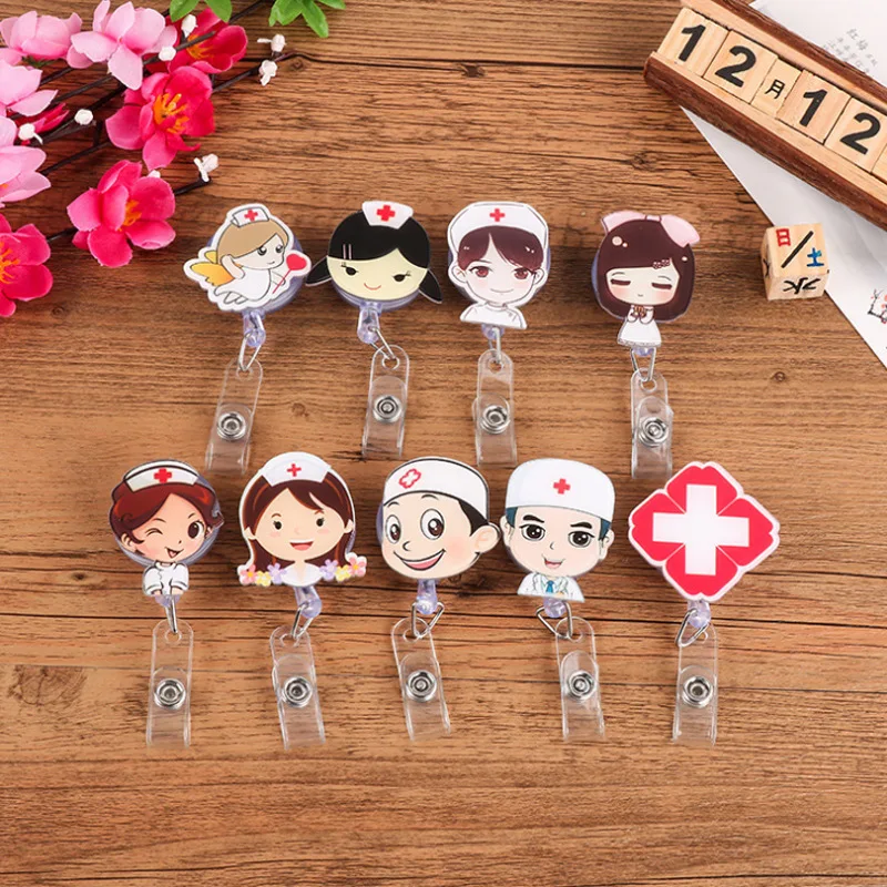 Cute Retractable Plastic Medical Nurse Pull Badge Reel Keyring Key Chain