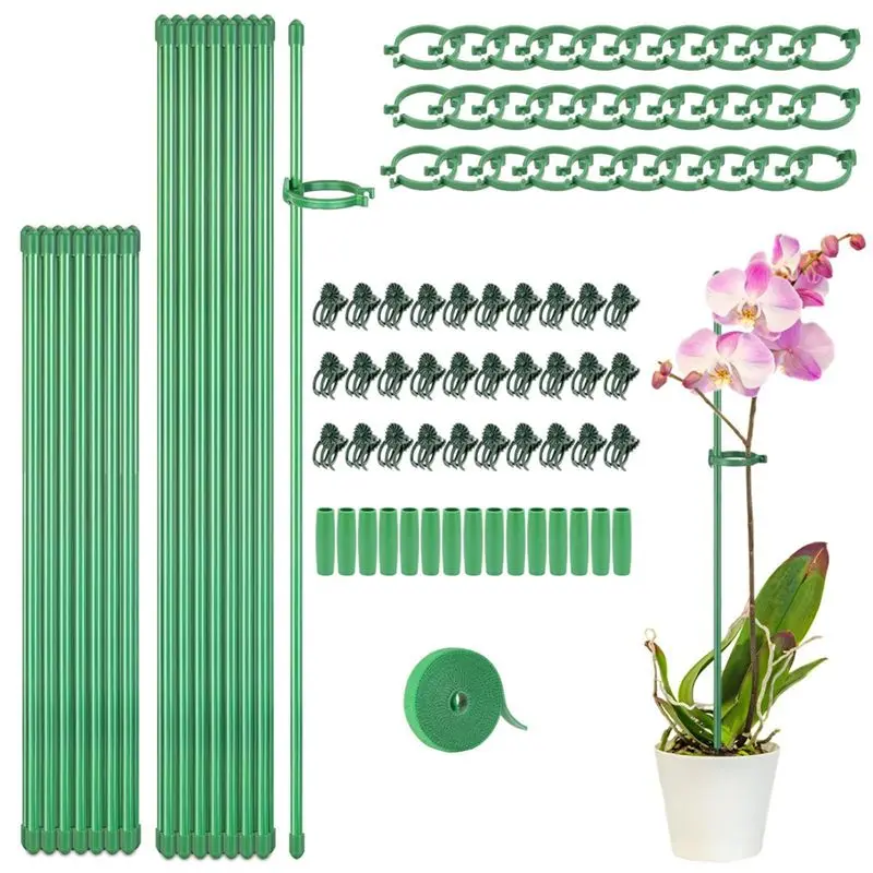 AT84-Plant Stakes Sets, Plant Sticks With Connect Pipe For Indoor And Outdoor Plants, Green Adjustable Plant Support Stake Durab