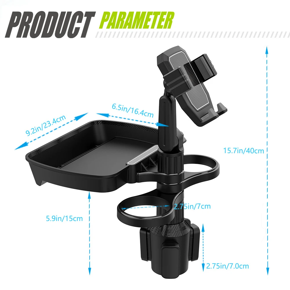 Car Cup Holder Tray 4 in 1 Multifunctional Cellphone Stand 360° Swivel Adjustable Car Food Eating Tray Table Cup Holder Expande