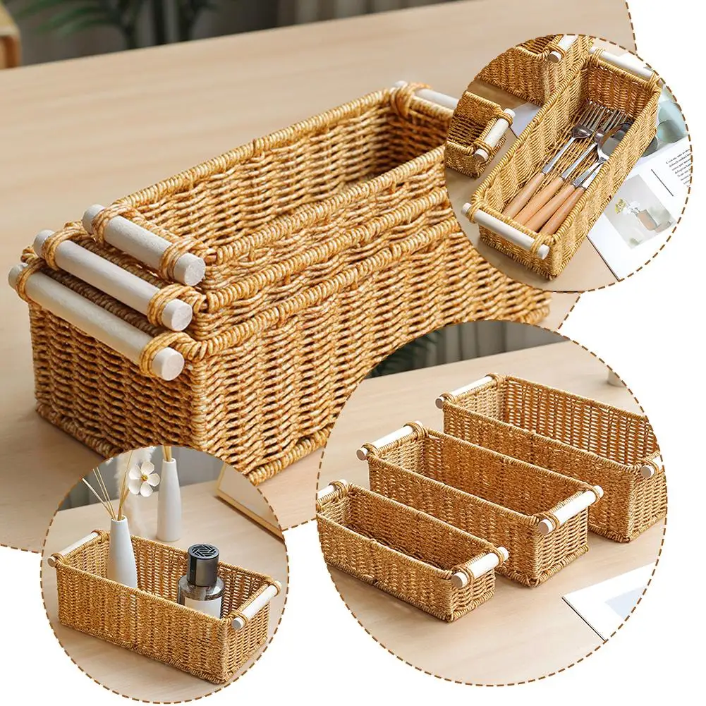 Rattan Storage Basket Wicker Storage Baskets for Shelves Desktop Wicker Baskets for Storage Woven Baskets S/M/L Sizes H1A9