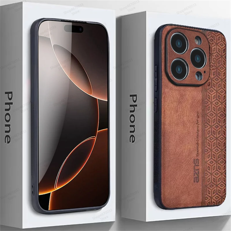 Funda de teléfono de cuero a prueba de golpes para iPhone 16 15 13 11 14 12 Pro Max XS Max XR X estilo empresarial Funda para iPhone 16 15 14 Plus