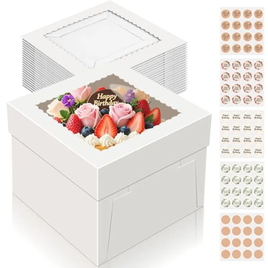 

15 PCS Cake Boxes 10 Tall Cake Box 10 ch Cake Box with Wdow White Bakery Boxes Large Bakg Boxes Cajas Para Pasteles 10x10 Cake