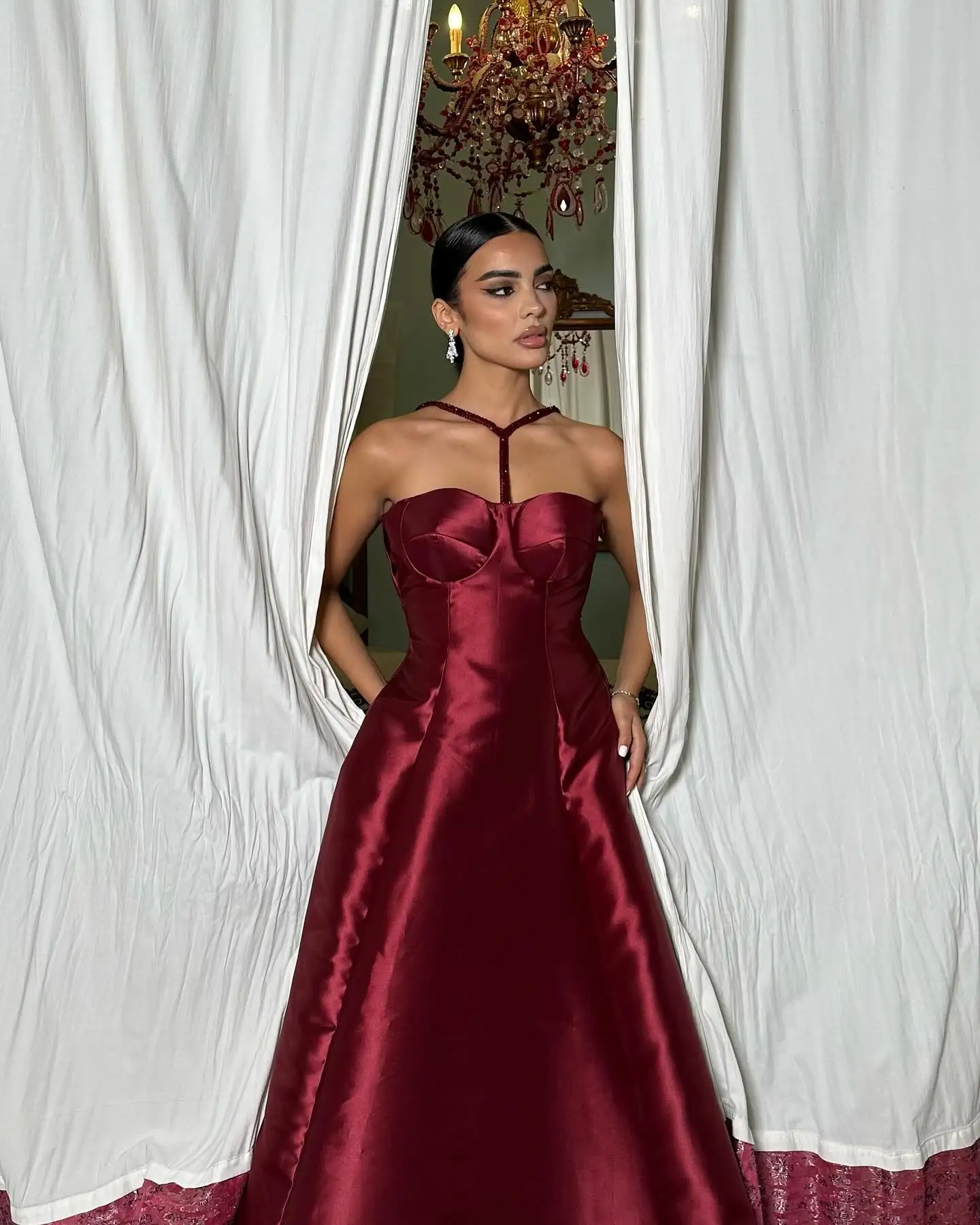 

Aenyrst Элегантное бордовое платье для выпускного вечера женское вечернее платье с открытой спиной и бисером длиной до щиколотки платья для торжественных случаев по индивидуальному заказу