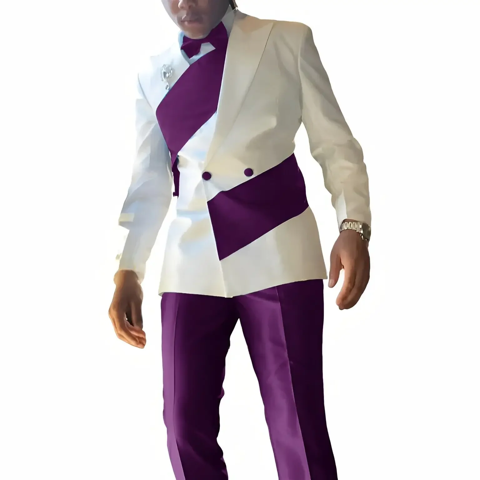 Traje de 2 piezas blanco azul real para hombre de diseño especial (Blazer + pantalones) ropa de novio de boda de negocios con so