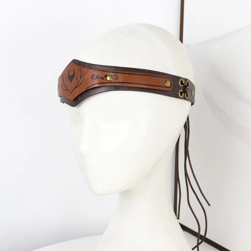 Women Medieval PU Leather Elf Headband Moon Forehead Circlet Forest Druid Renaissance Warrior LARP Halloween Fantasy Cosplay Acc view 3