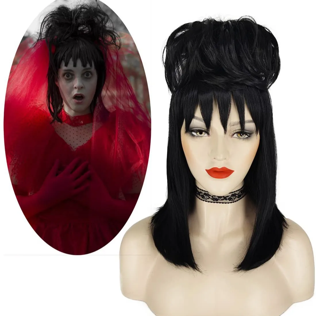 Peluca de Cosplay de película Lydia Deetz, pelucas de disfraz gótico de novia, accesorios para el cabello, pelo de alambre de alta temperatura para mujer