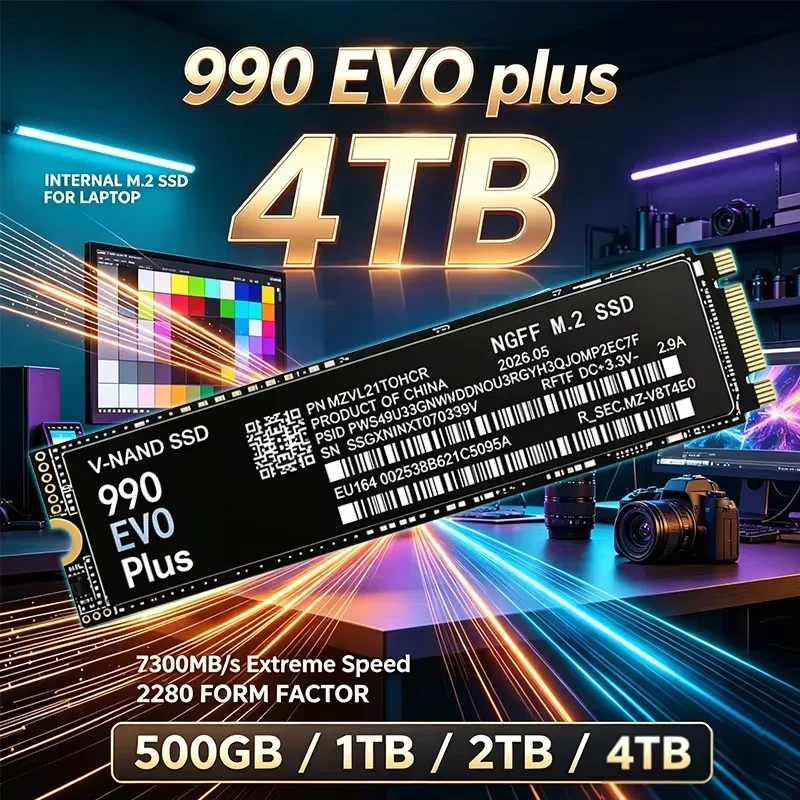 990 EVO Plus M.2 2280 NVMe SSD PCIe 4.0 7300MB/s TLC 3D NAND 500GB-4TB Internal Gaming Drive for PS5 PC Laptop Desktop Low Power