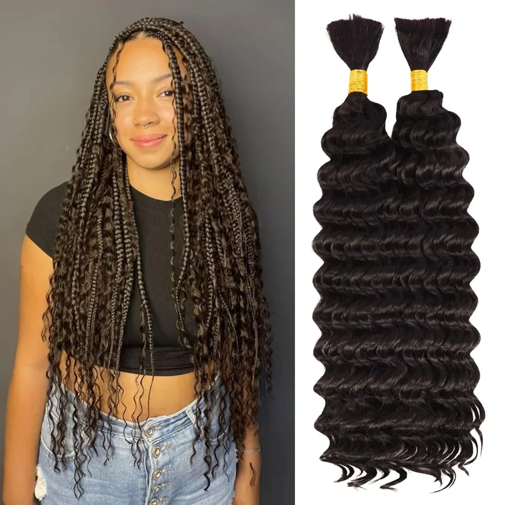 Synthetic Deep Wave Bulk Hair For Braiding Hair No Weft 22inch Wet And Wavy 100g Quality Hair Braiding Extensions For Boho Braid