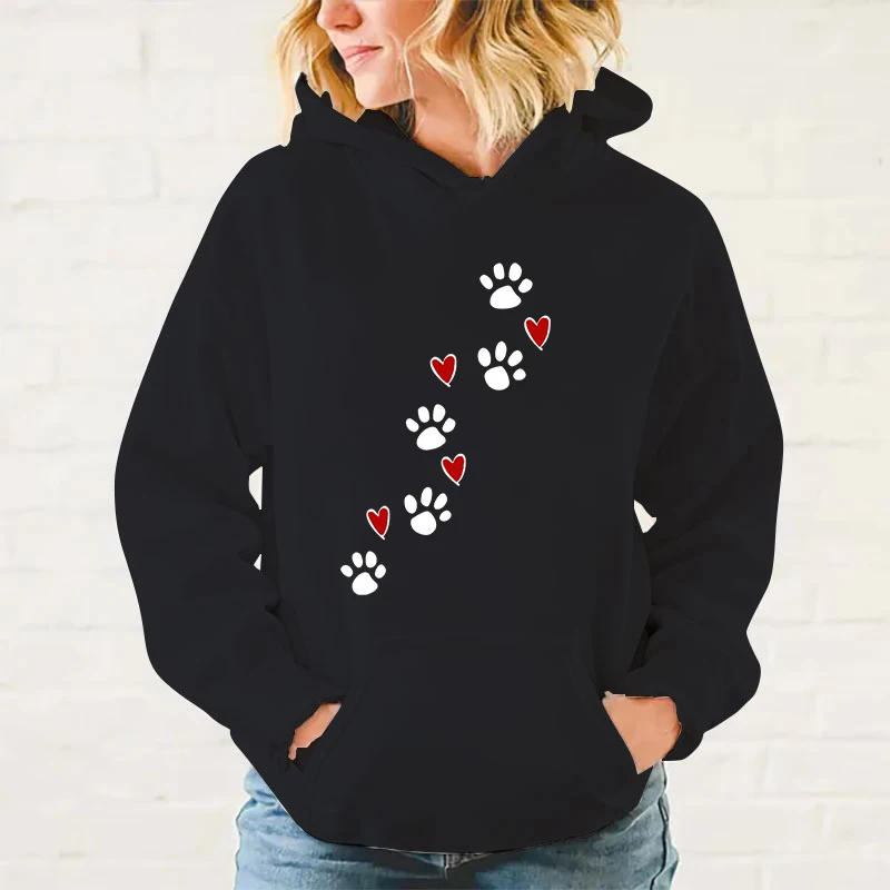 New Dog Paw Printed Hooded Sweatshirt Autumn Winter Women Men Harajuku Hoodie Fleece Loose Casual Hoodies Xxs-4Xl