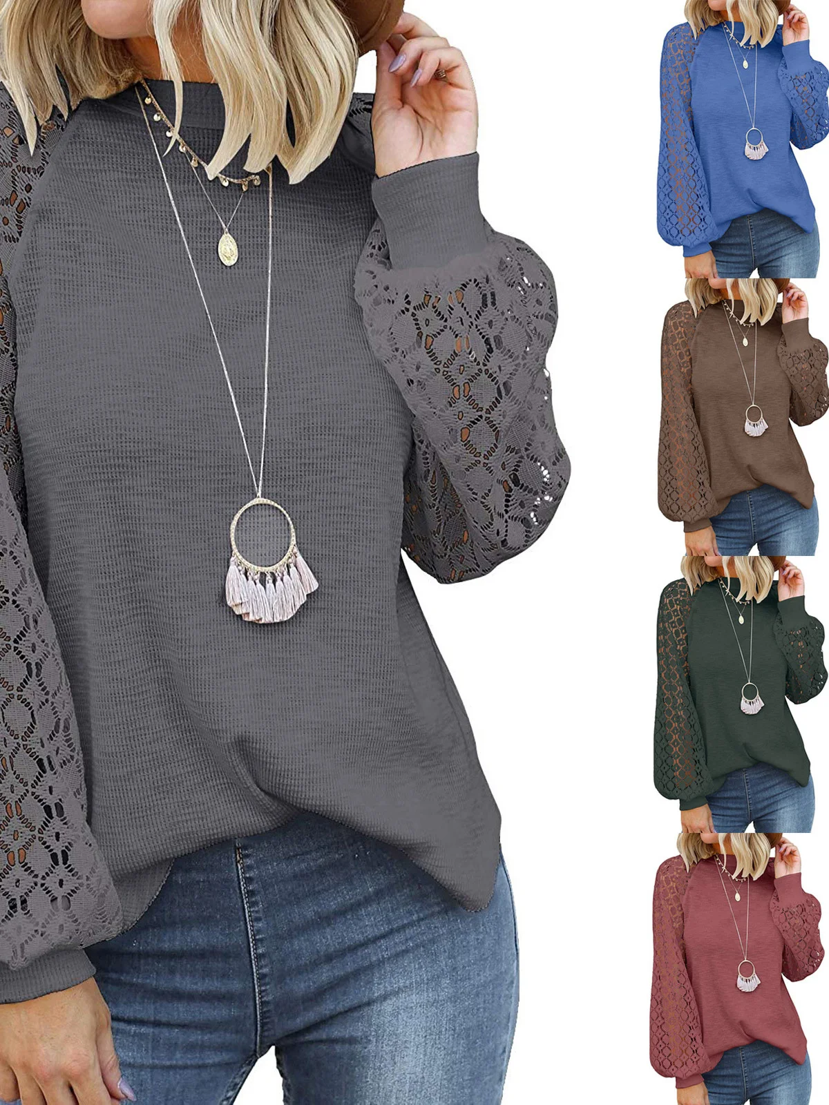 

Versatile Long Sve Lace Patchwork Knitwear Street Sle Slim Fit Bal Moisture ng Pure Color Spring Autumn Winter