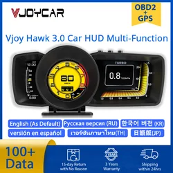 Vjoy hawk 3.0 carro hud multi-função painel cabeça up display obd2 + gps inteligente velocímetro automático sistema de alarme turbo boost