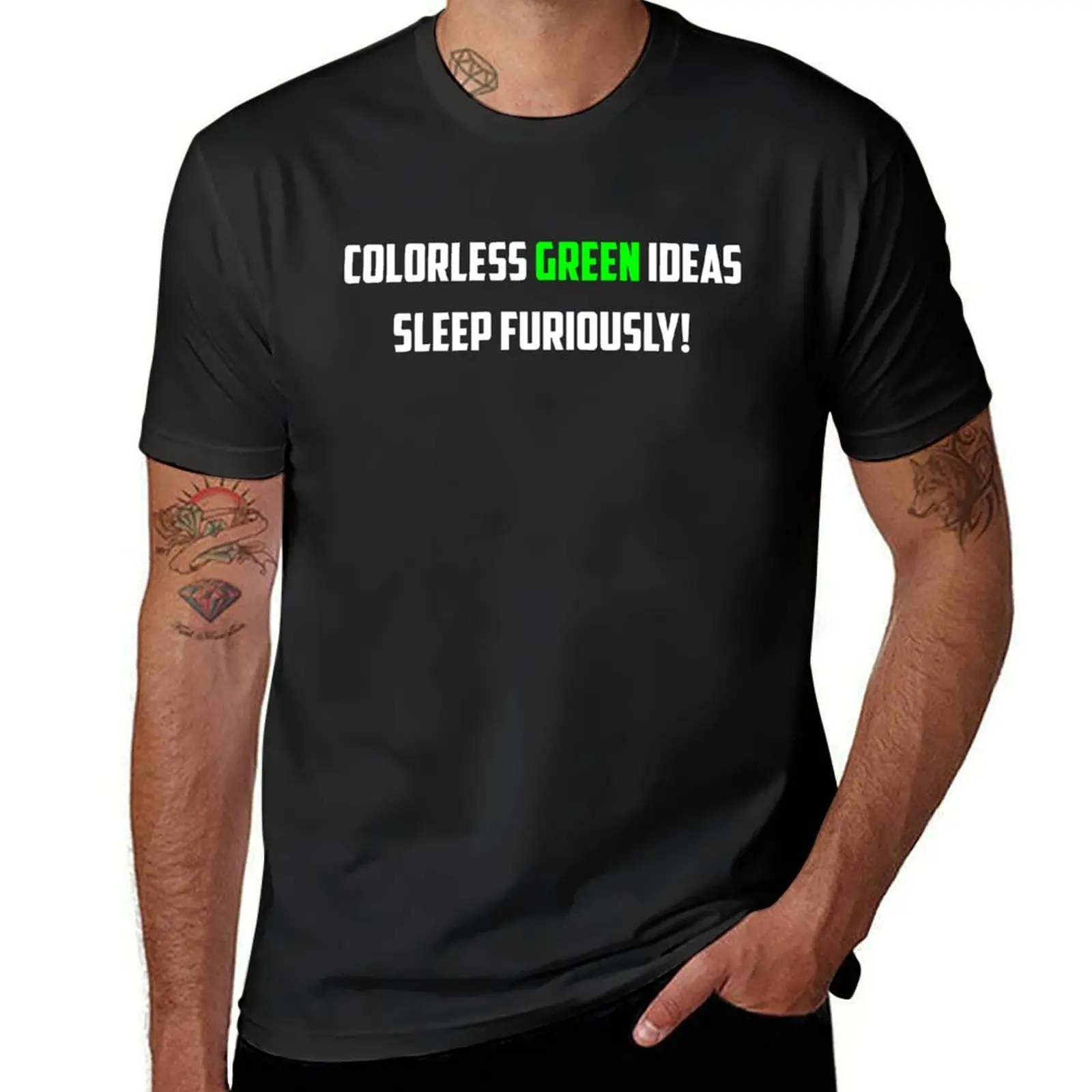 NLP: Noam Chomsky Colorless Green Ideas Sleep Furiously T-Shirt Aesthetic clothing plain T-shirts for men cotton