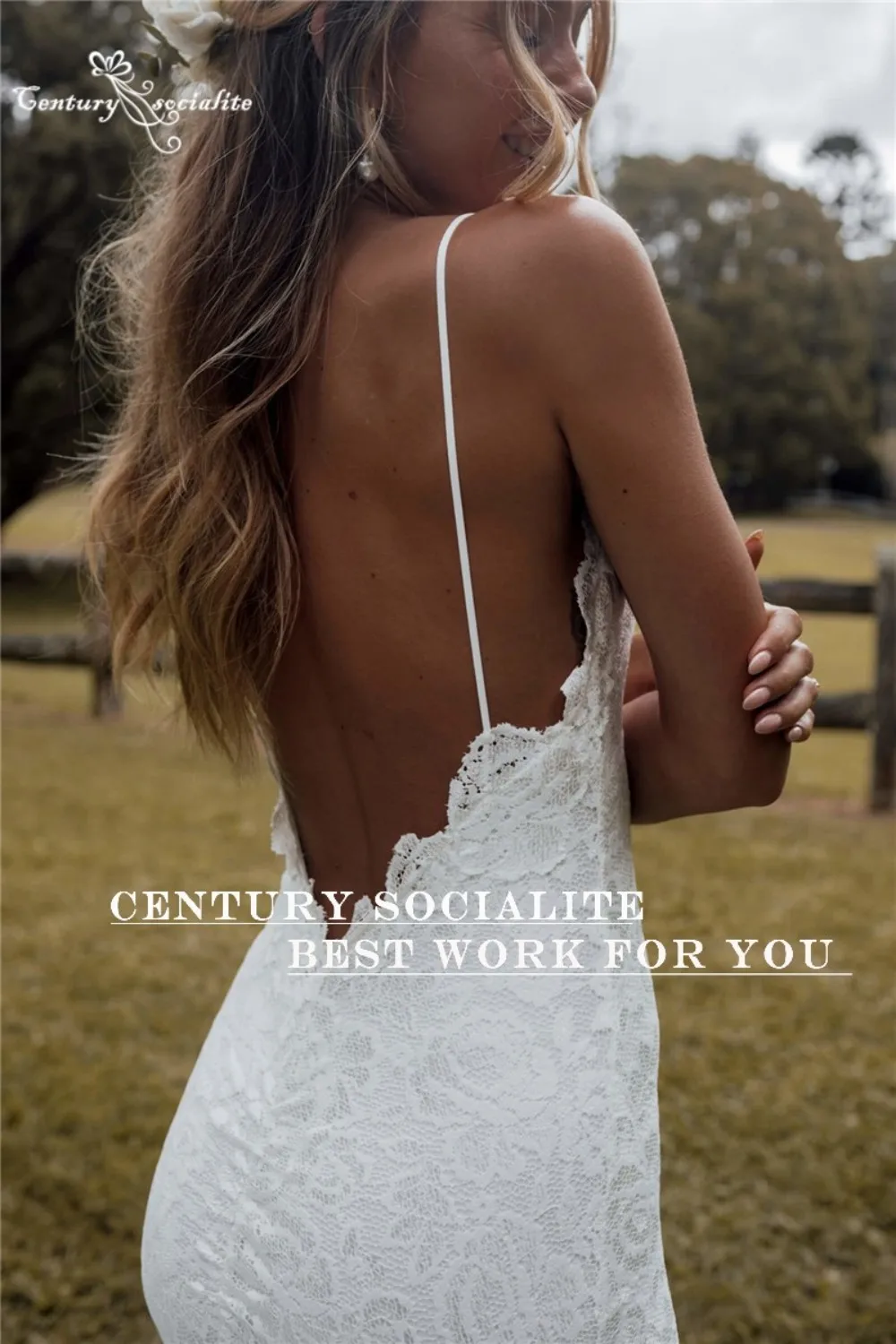 Vestidos de novia bohemios sin espalda, vestidos de novia de sirena con tirantes finos de encaje rústico para jardín, vestido de novia Sexy para playa personalizado