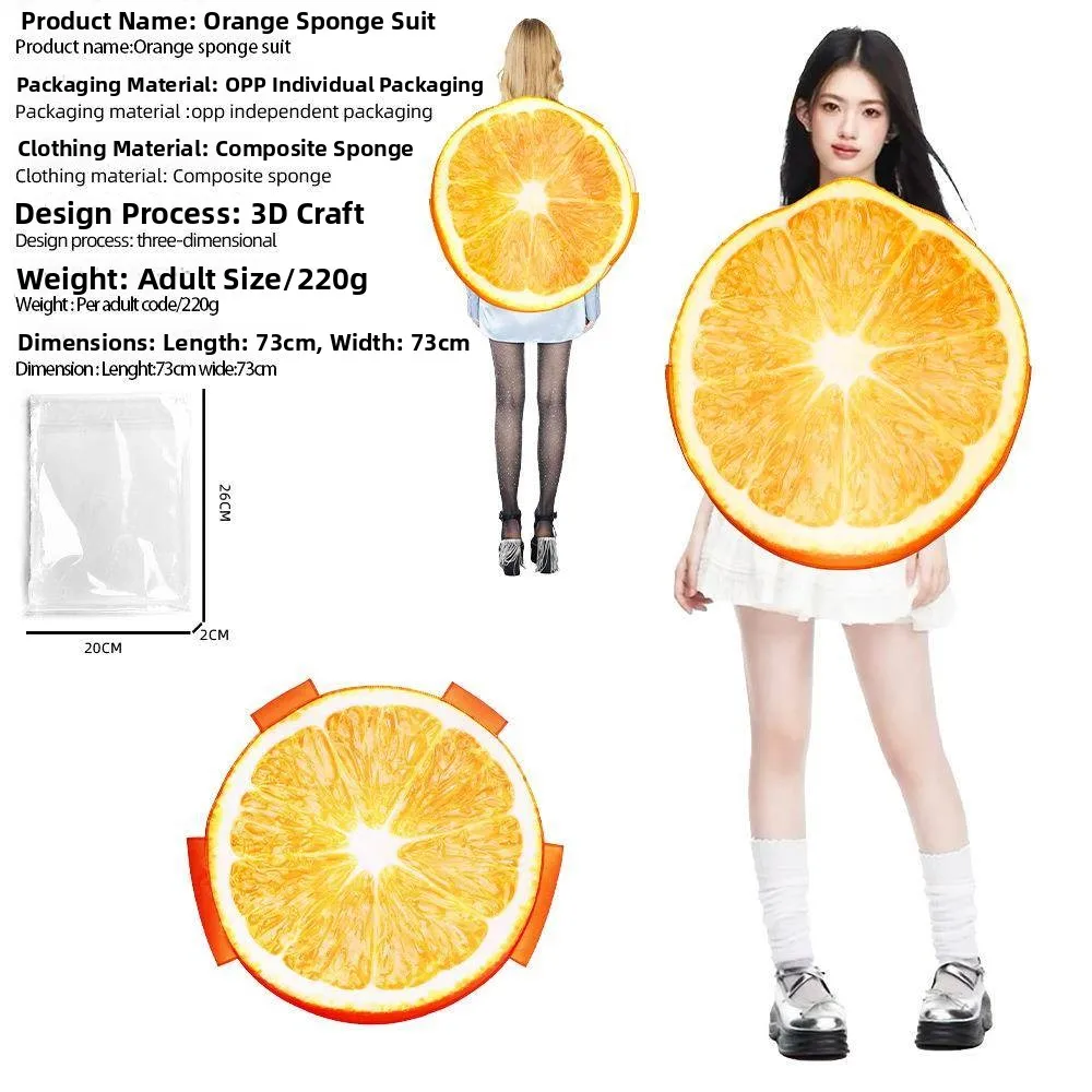 

Костюм для выступлений на Хэллоуин: оранжевый губчатый комбинезон для косплея, тематический костюм в виде фрукта для мероприятий, сценический наряд.