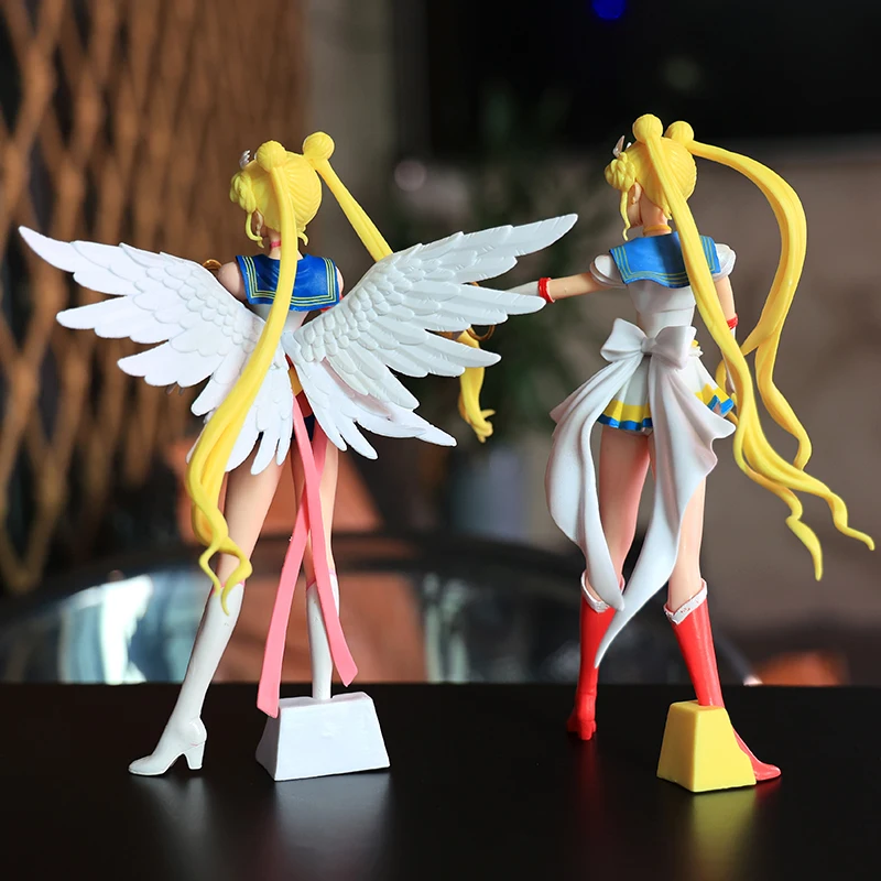 New 23Cm Anime Sailor Moon Action Figure Kawaii Tsukino Wings Cartoon Doll Cute Pvc Cake Decoration Girl Model Toy Ornament Gift