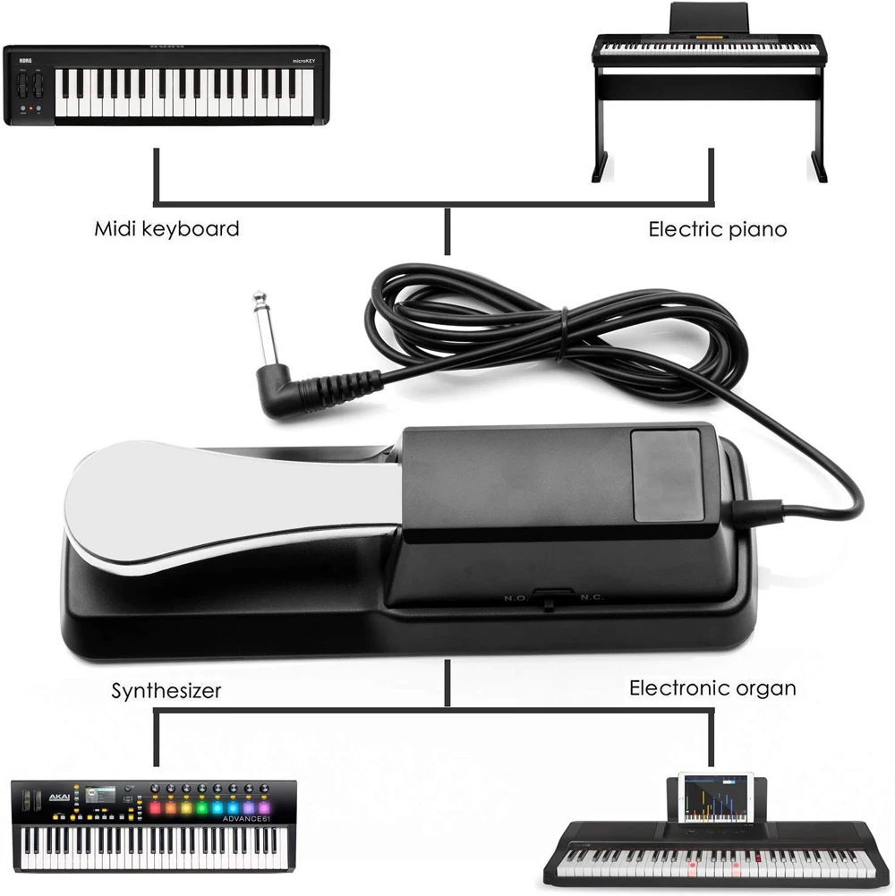 Sustain Pedal with cable Piano Keyboard Sustain Damper Pedal for Roland Korg Electric Piano Electronic Organ Synthesizer