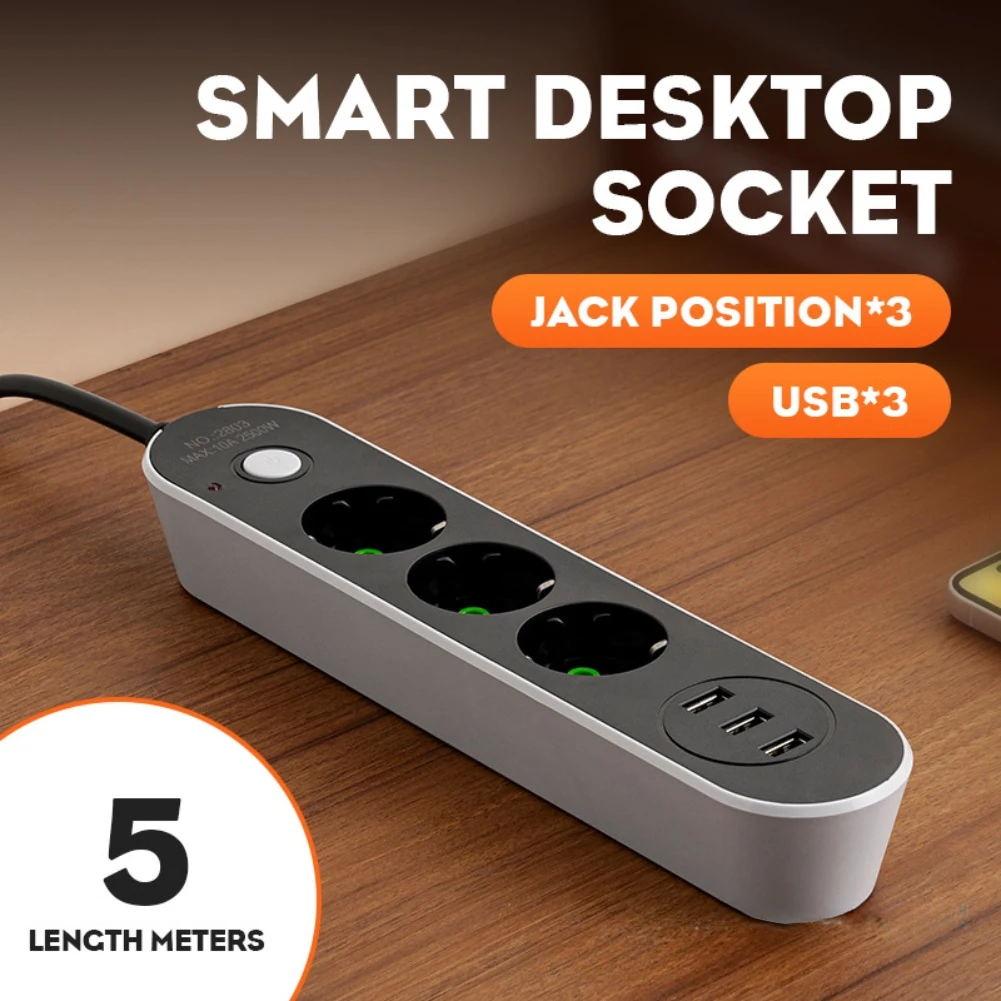 

Multi Outlet EU Power Strip with 3 Prongs and USB Charging Ports - Travel Adapter with Surge Protection for Electronic Devices