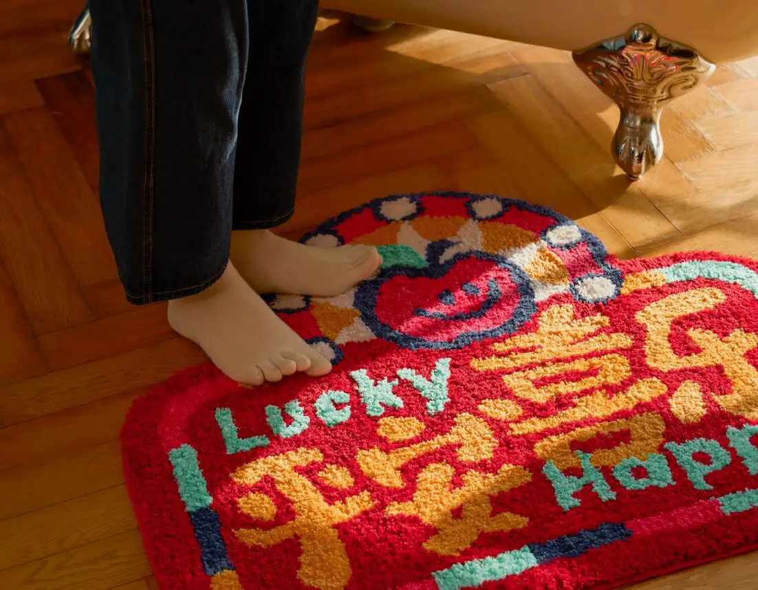 الصينية محظوظ سعيد اليدوية معنقدة البساط السجاد ممسحة معنقدة كامل الارتفاع كومة TPR اللاتكس عدم الانزلاق وحيد #4