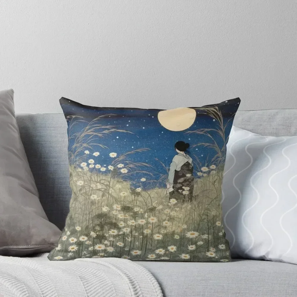 

Ukiyo-e Japanese Wood Block Style Moonlight Garden Throw Pillow Plaid Sofa Cushions Cover pillow