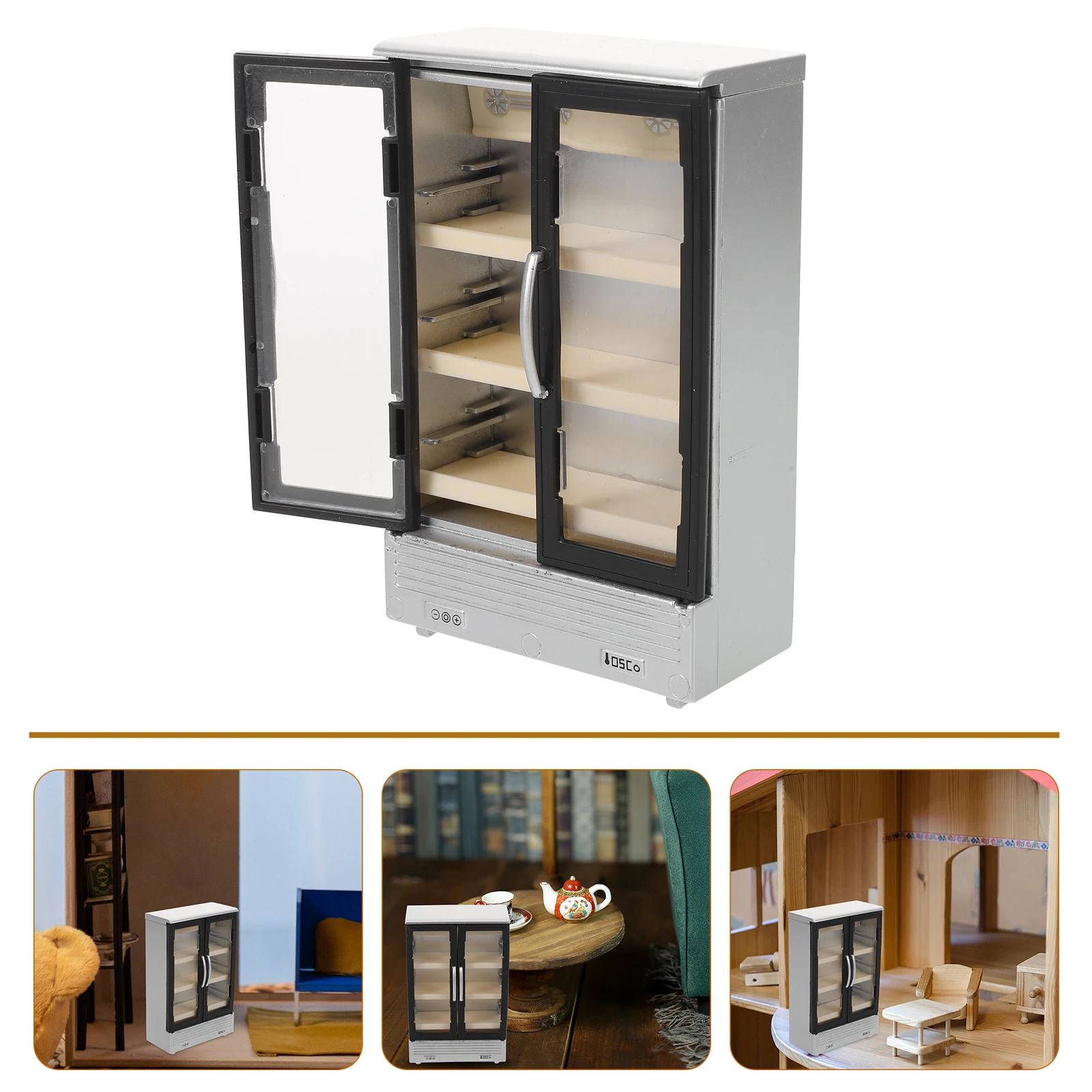 2 pièces Mini réfrigérateur Double porte maison de poupée meubles de cuisine pour les enfants semblant jouer Miniature réfrigérateur stockage Roleplay scène