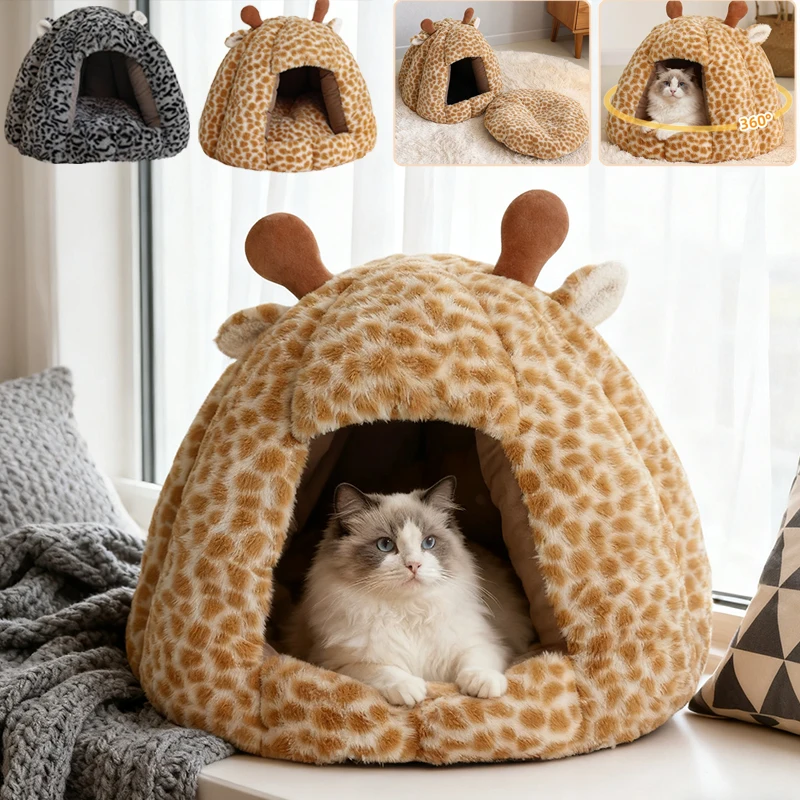 

Autumn Winter Warmth Pet House with Thicken Detachable Mat Super Soft Cat Puppy Sleep Bed Closed Indoor Cat House Katzenzubehör