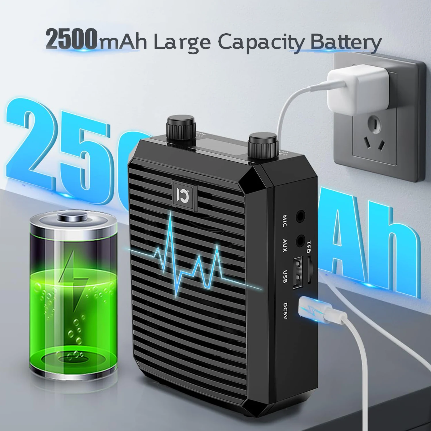 SHIDU Amplificatore vocale Bluetooth con microfono lavalier wireless, altoparlante portatile Microfono wireless per aula/yoga/allenamento-M1