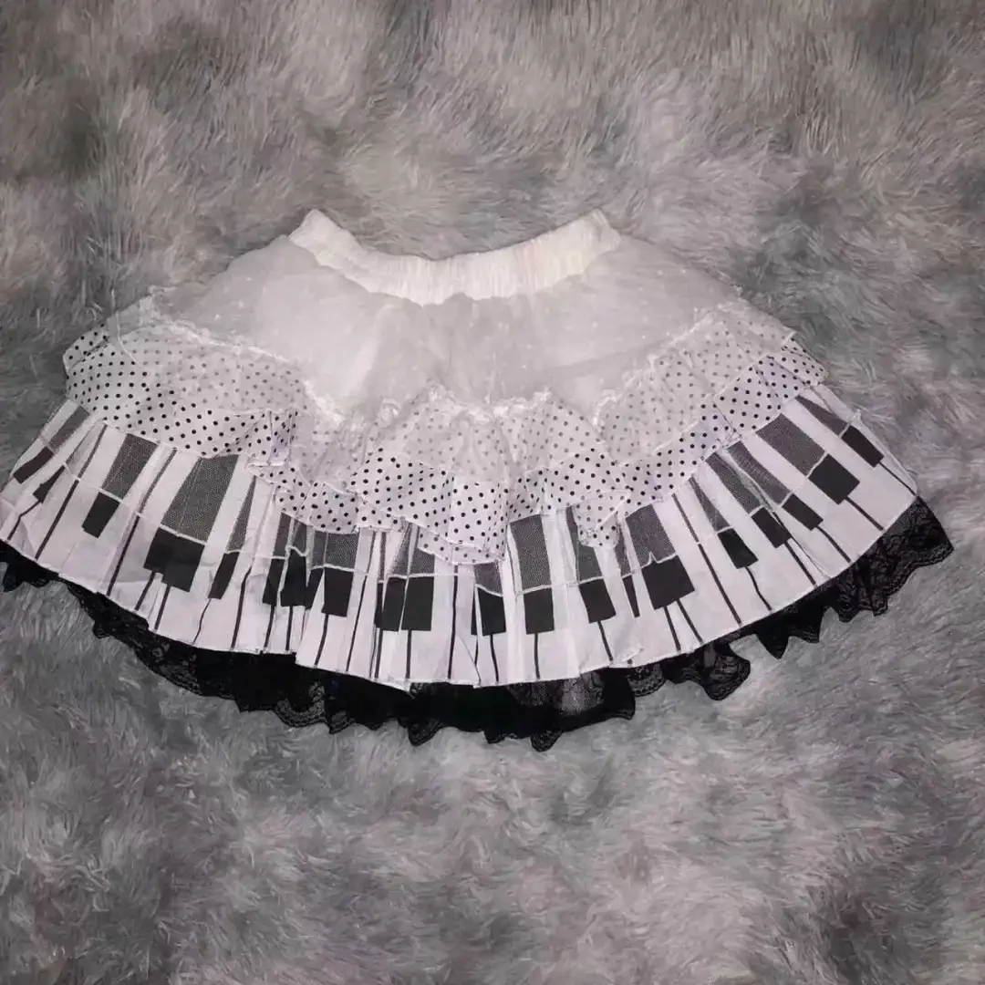 

Французские винтажные элегантные черно-белые юбки с клавишами пианино, женские юбки трапециевидной формы Y2k с тонкой талией и рюшами, женская шикарная корейская популярная одежда