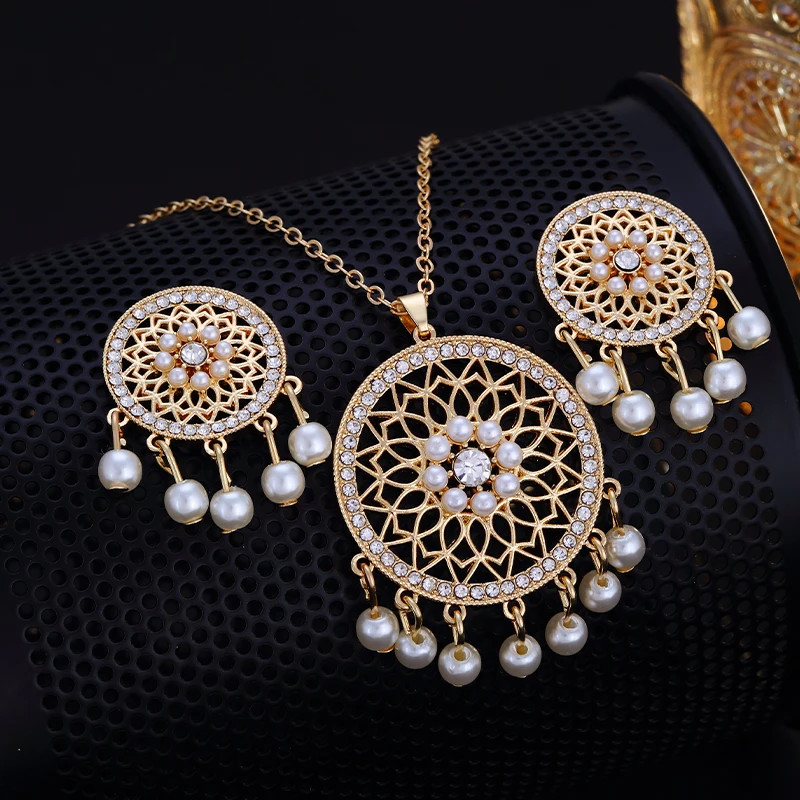 A set of light luxury style round-shaped stud earrings and necklace, fashionable and versatile for daily wear.