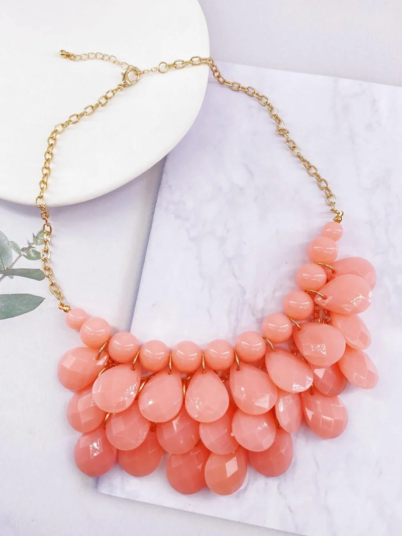 Euro-american style multi-layer drop candy color woven necklace Fashion trend pink short chain personality party jewelry