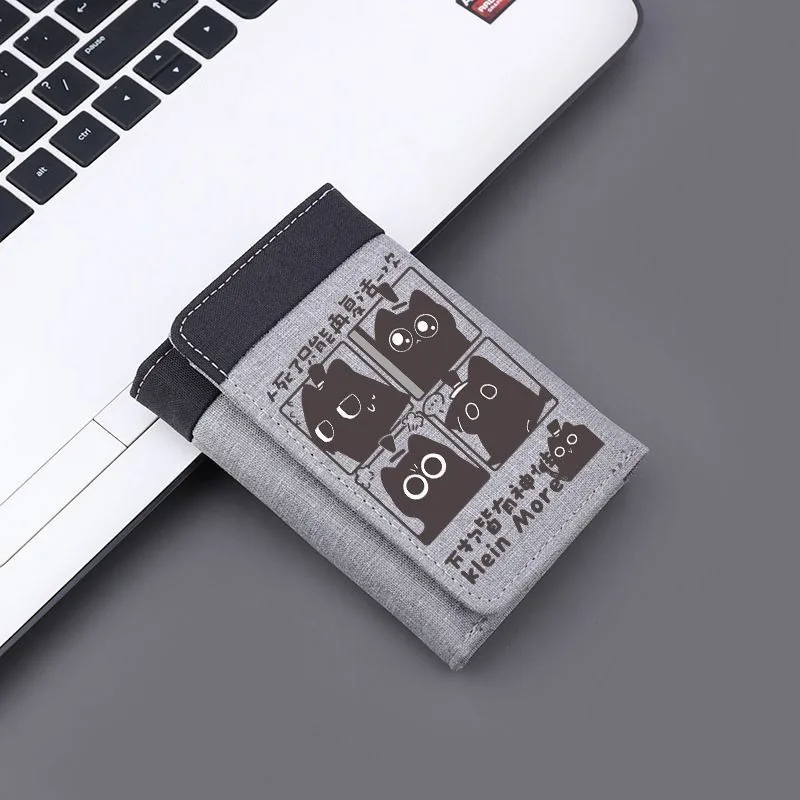 Cartera de lona de Anime del Señor de los misterios para estudiantes, niños y niñas, tarjetero de bloqueo RFID triple, Mini monedero, Clip corto para dinero