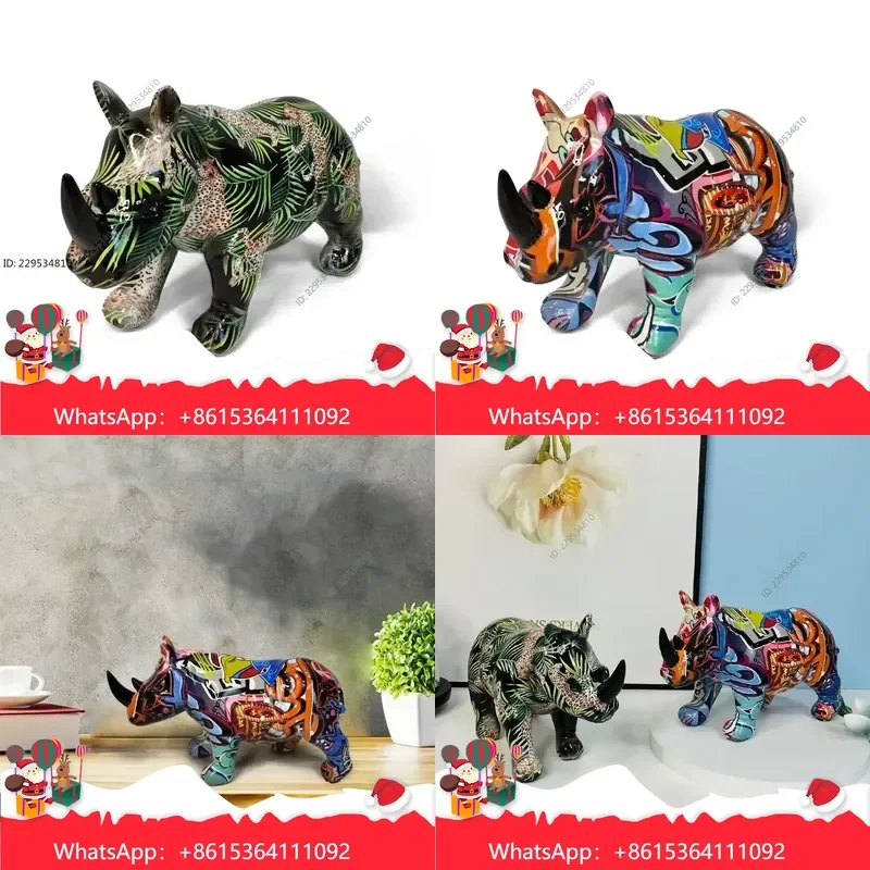 1pc 1pc Abstract Graffiti Rhinoceros Statue Resin Sculpture for Home Office Desktop Decor Compatible For Model，practical use