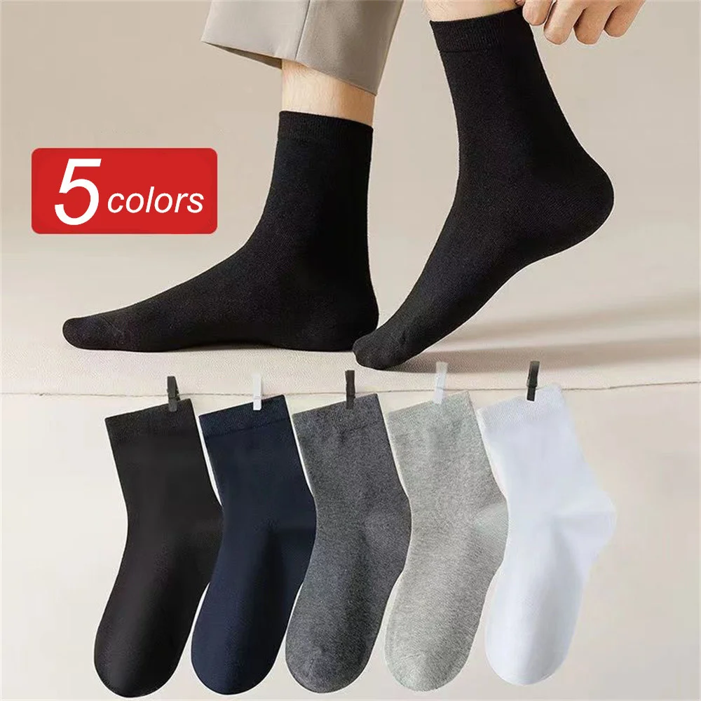 5 Pairs/Pack Mid Tube Sports Men 100% Cotton Socks Comfortable Sweat-absorbing Male Breathable Socks Mid Calf Sokken Solid Color