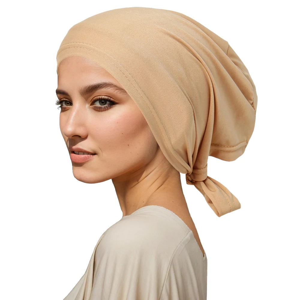 Moda feminina bonés internos chapéus elegante macio muçulmano hijab alta qualidade senhoras undercaps chapéu preto turbante lenços rimaire