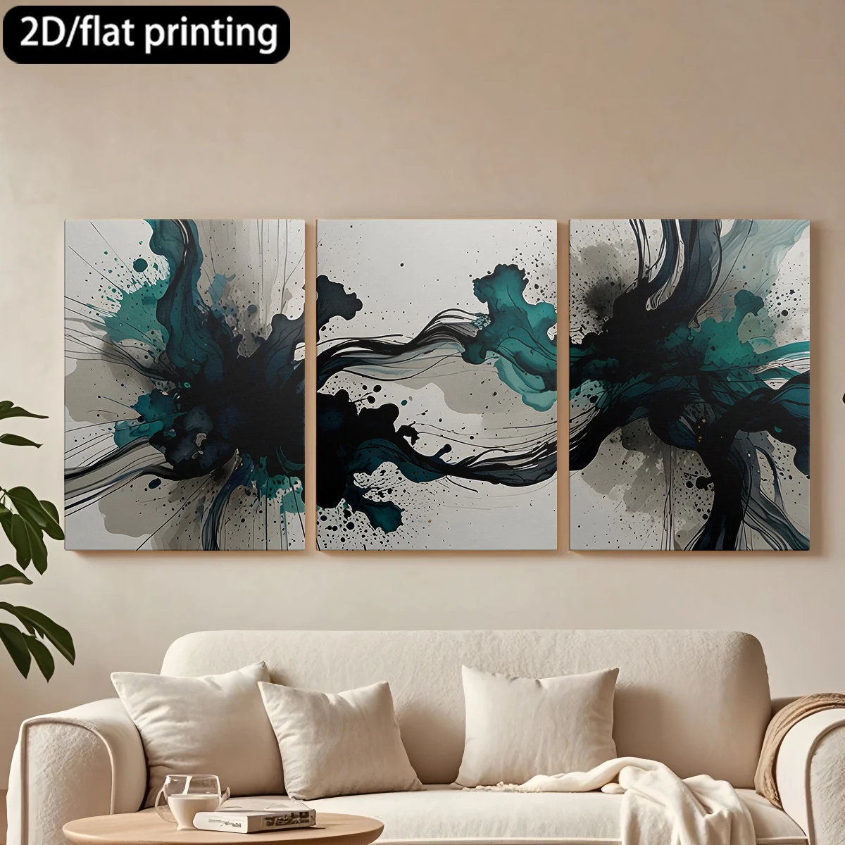 

Набор из 3 картин на холсте в деревянной раме, декоративная живопись, абстрактное искусство чернилами, темно-синие и черные формы. Декор для коридора и спальни.