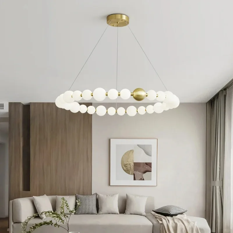 Modern Circlar Bedroom Metal LED Pendant Light Luxury Cream Style Home Decoration for Living Dining Room Study Hall Hanging Lamp