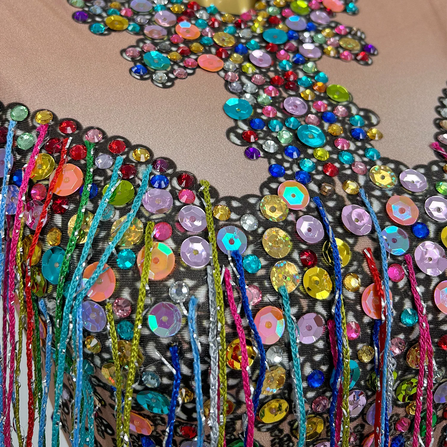 Shine Sequins Tassel Bodysuit Luxury Women Birthday Sequins Prom Wear Hot Dance Club Black Girls Stage Show Outfit Wucaibinfen