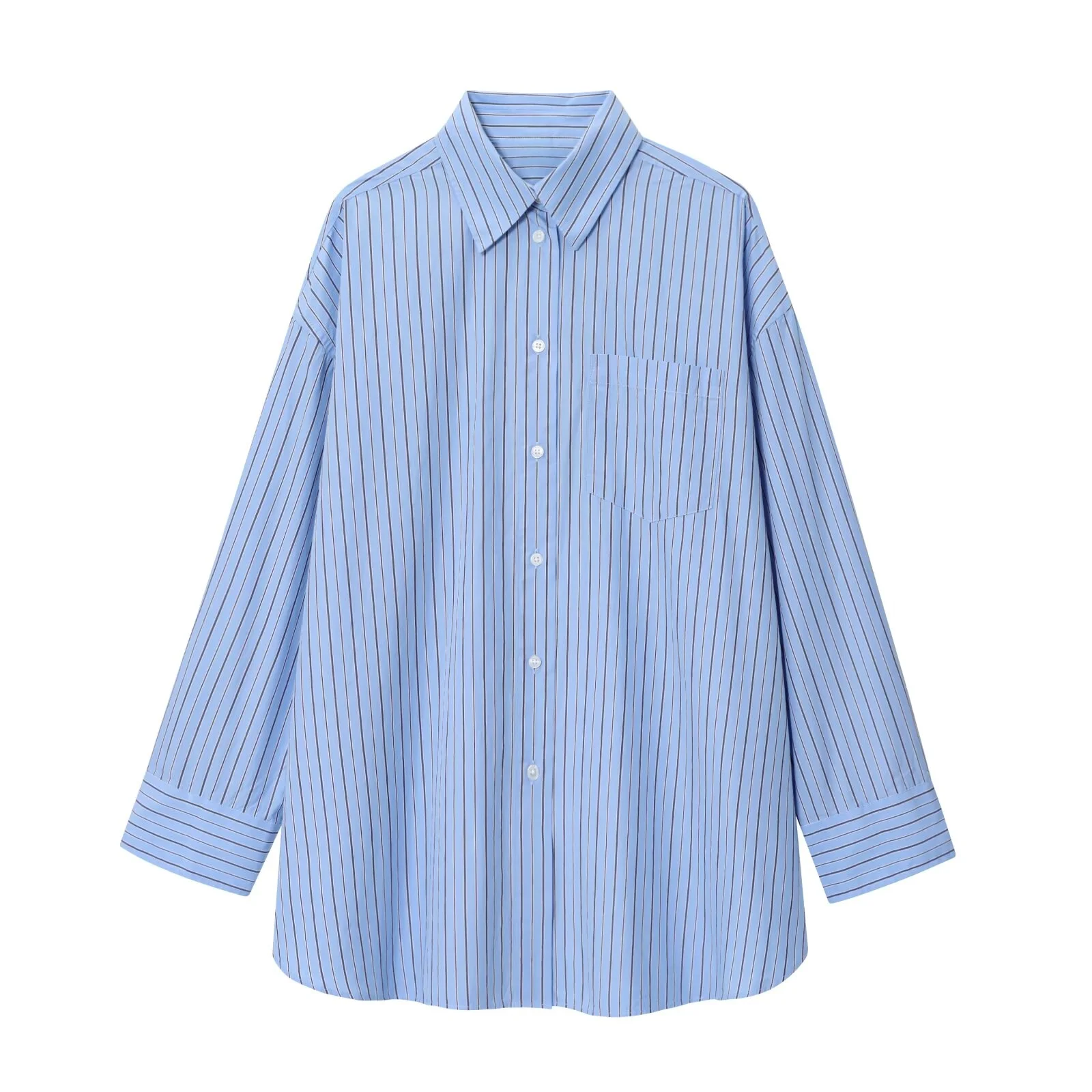 

PB&ZA2025 autumn new women's casual loose temperament simple striped lapel long-sleeved button-down shirt top